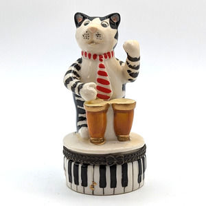 Bongo Playing Cat Hinged Trinket Box with Trinkets by Direct Connection Industry